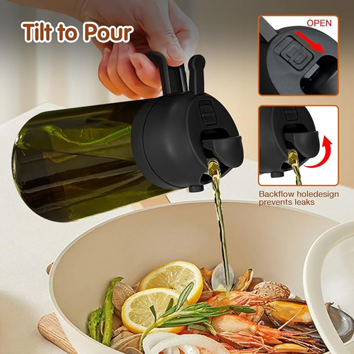 16Oz/470Ml 2PCS Light Blockage Dark Oil Sprayer For Cooking, 2 In 1 Olive Oil Dispenser Bottle For Kitchen, Glass Oil Bottle, Food-Grade Oil Mister For Air Fryer, BBQ